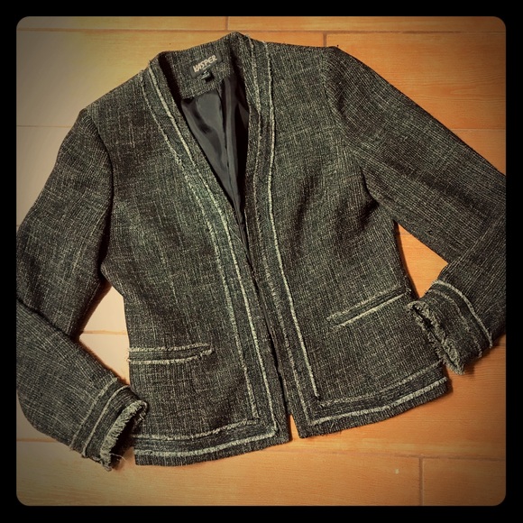 Charcoal Gray Tweed Jacket size 4P - Picture 1 of 5